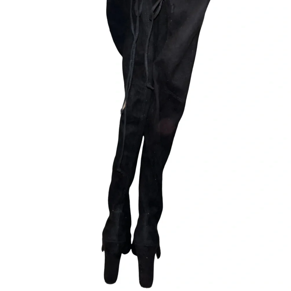 STEVE MADDEN Peep Toe Thigh High Black Pull On Boots Size 7